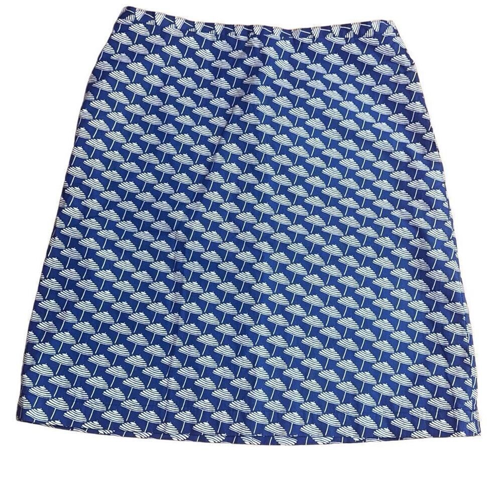 Boden British PRINTED COTTON A-LINE SKIRT w pockets Klein Blue Parasol US 8